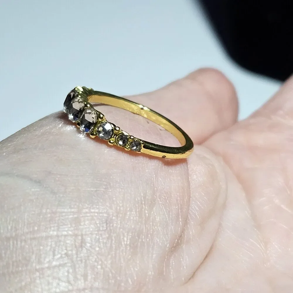 Gold Tone Clear Rhinestone Band Ring Size 7.5